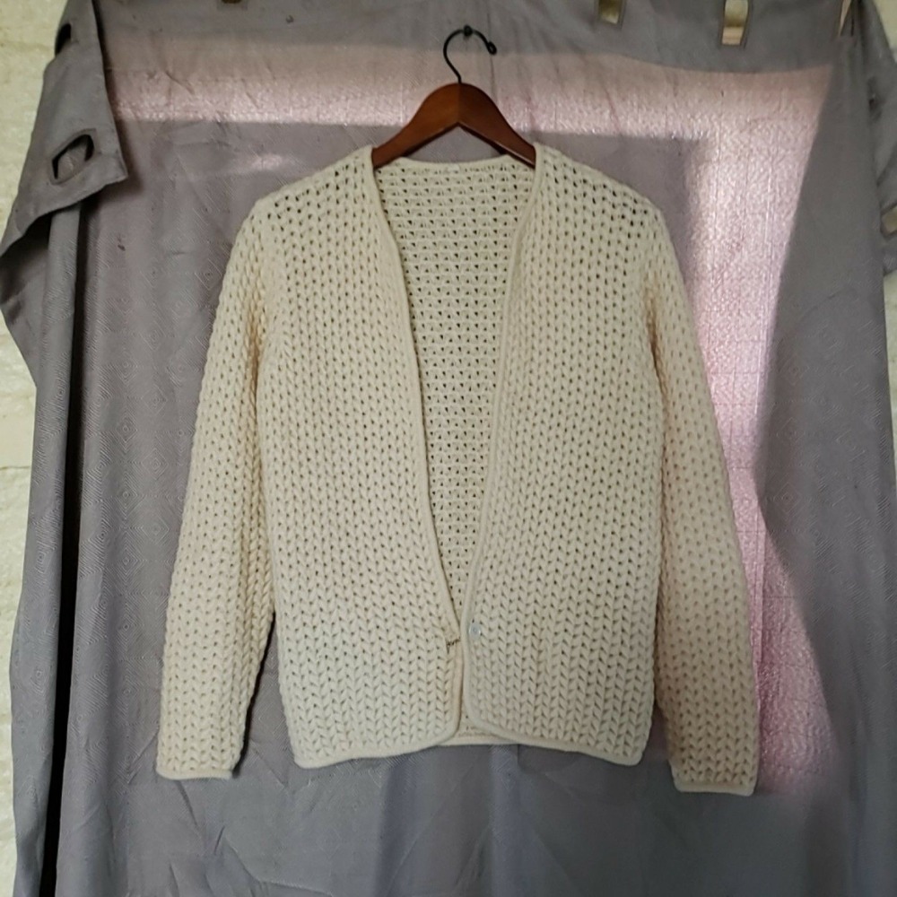 Vintage Hadley Cardigan Sweater Womens 36 White Crew Neck Open Cashmere Knit